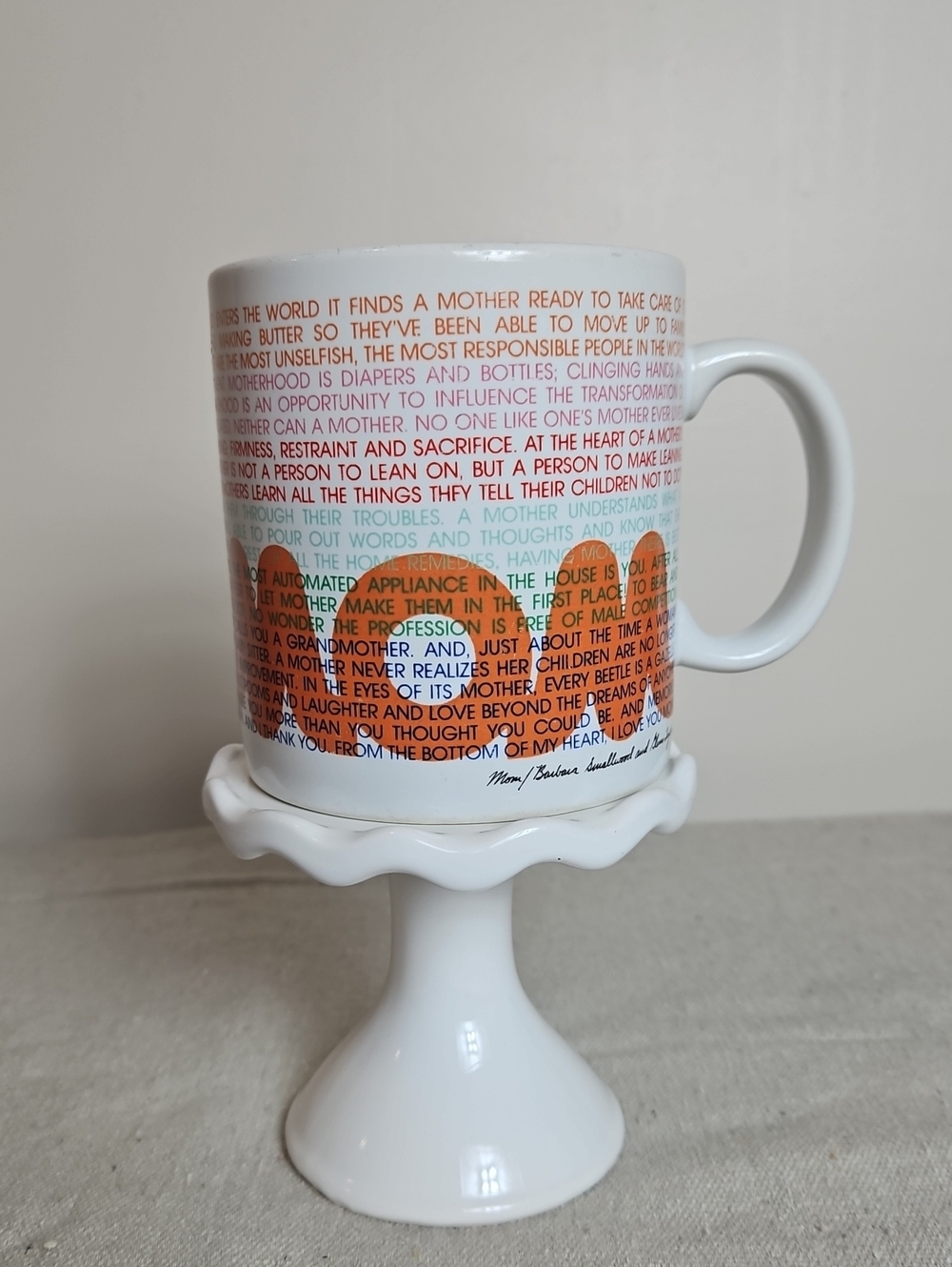 White Ceramic 'Mother' Text Accent Mug with Multicolor Script